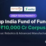 Graphic announcing the Startup India Fund of Funds 2.0 with a ₹10,000 crore corpus heavily ring-fenced for deep-tech, robotics, and advanced manufacturing startups.