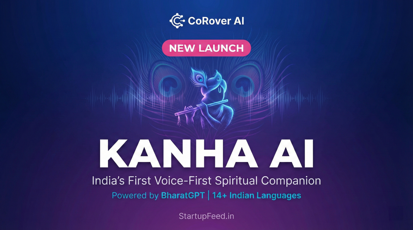 CoRover AI CEO Ankush Sabharwal announcing the launch of Kanha AI, India's first voice-first spiritual companion inspired by Lord Krishna, built on the multilingual BharatGPT model.
