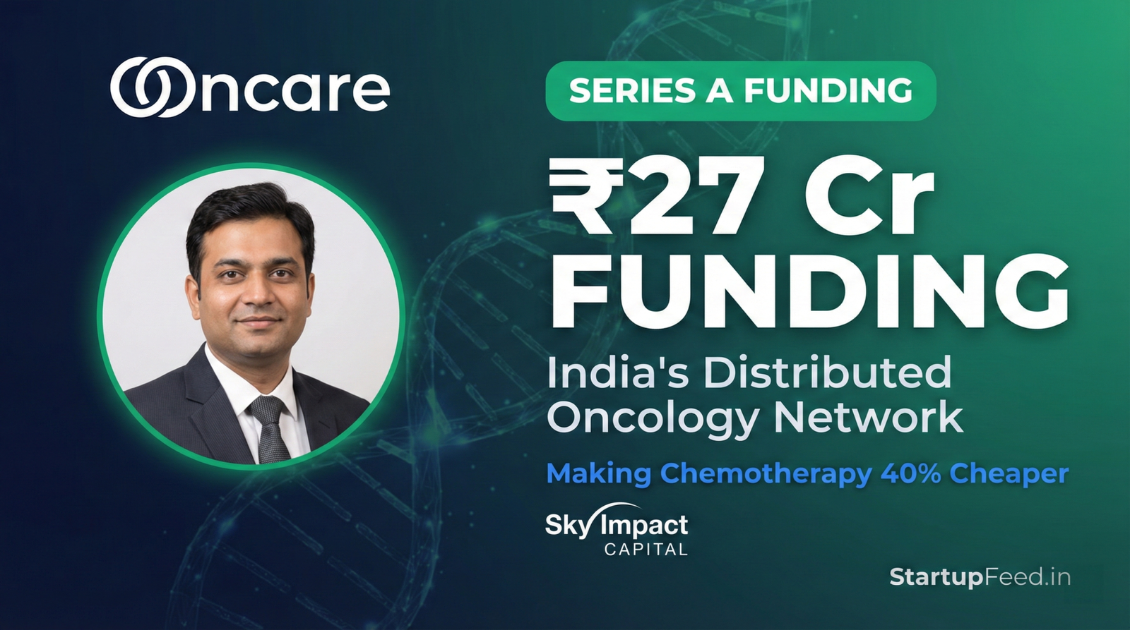 Oncare founder alongside the ₹27 Crore Series A funding announcement. The healthtech startup is building a distributed oncology network to make chemotherapy 40% cheaper across India.