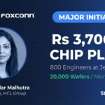 Roshni Nadar Malhotra of HCL Group alongside key metrics for the Rs 3,706 Cr HCL-Foxconn semiconductor OSAT facility in Jewar, Uttar Pradesh, highlighting the demand for 800 engineers by 2028.