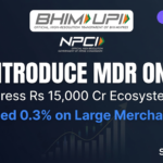 Official BHIM UPI and NPCI logos illustrating the Parliamentary panel's proposal to reintroduce MDR on UPI transactions. The policy update aims to address a Rs 15,000 Cr ecosystem funding gap by proposing a 0.3% charge on large merchant P2M payments, heavily impacting fintechs like PhonePe, Google Pay, and Paytm.