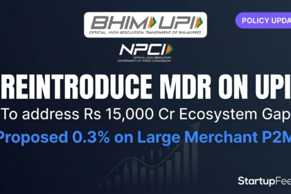 Official BHIM UPI and NPCI logos illustrating the Parliamentary panel's proposal to reintroduce MDR on UPI transactions. The policy update aims to address a Rs 15,000 Cr ecosystem funding gap by proposing a 0.3% charge on large merchant P2M payments, heavily impacting fintechs like PhonePe, Google Pay, and Paytm.