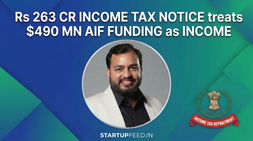 hysicsWallah CEO Alakh Pandey and the Income Tax Department logo on a featured image discussing the Rs 263.34 crore tax notice issued under Section 143(3) regarding AIF funding.