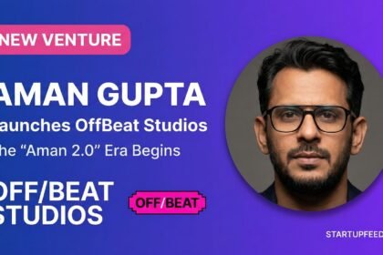 Portrait of boAt co-founder Aman Gupta alongside the announcement of his new venture, OffBeat Studios, with text reading 'The Aman 2.0 Era Begins'