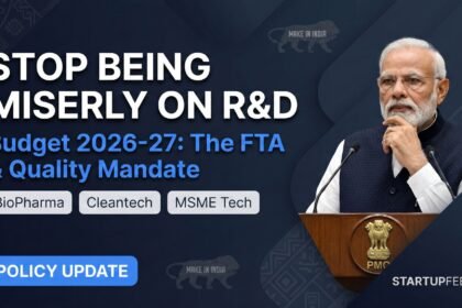 Prime Minister Narendra Modi addressing stakeholders in a post-budget webinar, emphasizing the Need for Research and Development (R&D) and Free Trade Agreements (FTAs) for Indian startups and MSMEs.