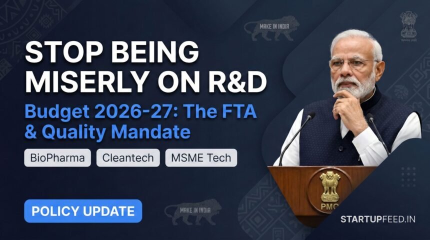 Prime Minister Narendra Modi addressing stakeholders in a post-budget webinar, emphasizing the Need for Research and Development (R&D) and Free Trade Agreements (FTAs) for Indian startups and MSMEs.