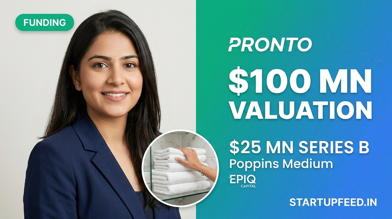 Professional featured image of 23-year-old founder Anjali Sardana and the Pronto home services branding. Text overlay highlights the $25 million Series B funding at a $100 million valuation led by Epiq Capital in March 2026.