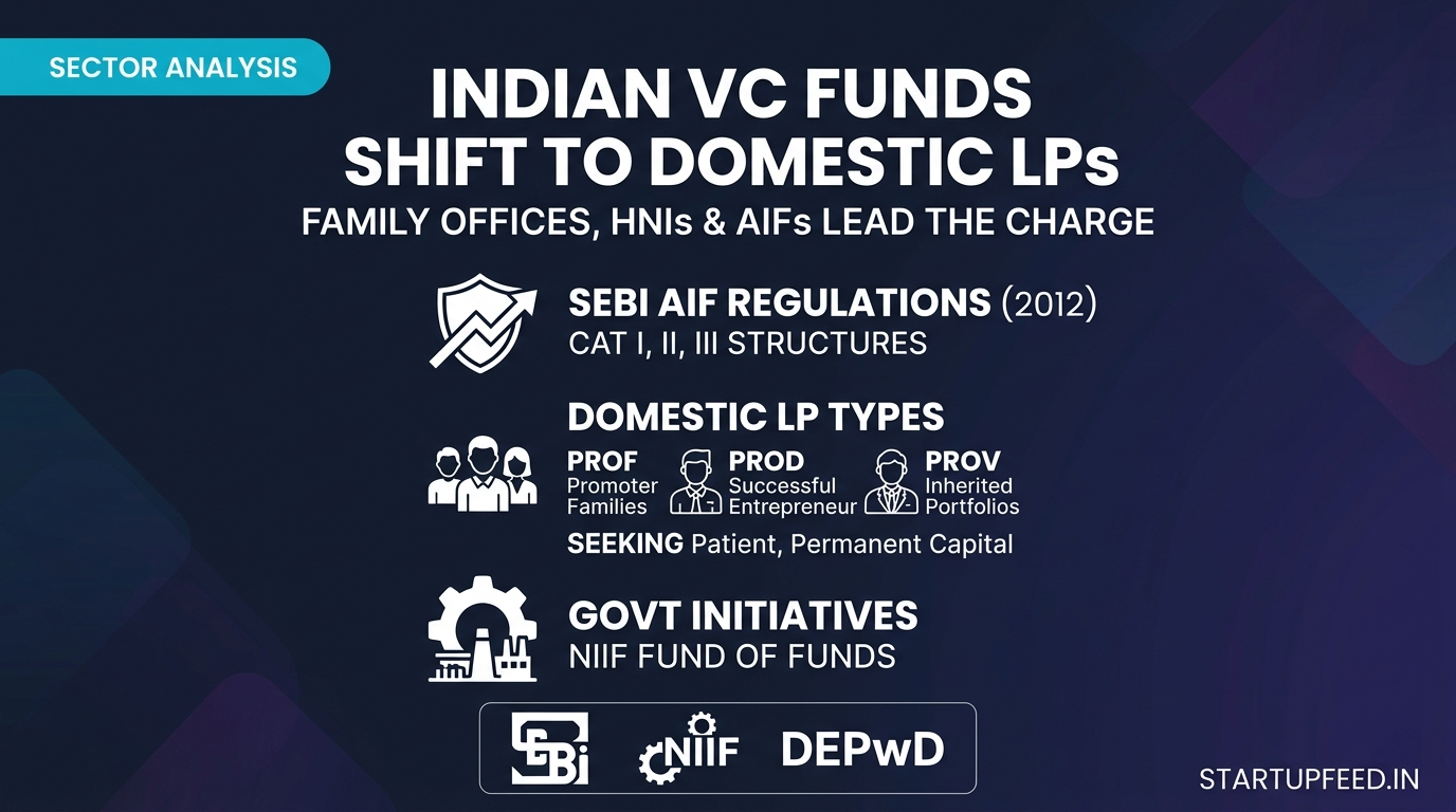 Indian family offices and HNIs are replacing global LPs in startup funds. Learn how SEBI AIF regulations and NIIF are driving this shift to patient capital.