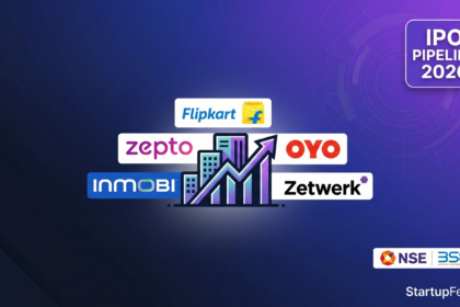 Indian startup IPO 2026 pipeline featured image featuring logos of Flipkart, Zepto, OYO, InMobi, and Zetwerk with NSE BSE branding for StartupFeed.in.