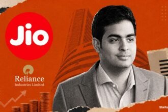 Akash Ambani Named MD of Jio Platforms halftone editorial portrait with official Jio logo and burnt orange background for StartupFeed article.