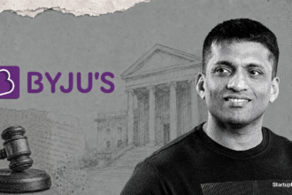Byju Raveendran portrait with BYJU'S logo, after a Singapore court sentenced the founder to six months for contempt.