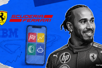 Ferrari IBM AI watsonx fan app launch at 2026 Miami Grand Prix showing Scuderia Ferrari and IBM logos with race engagement tools.