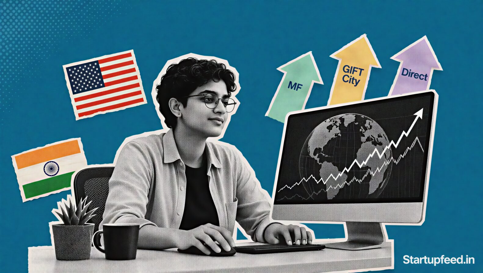 Indian investor exploring global equity investing routes including GIFT City and LRS on a laptop screen.