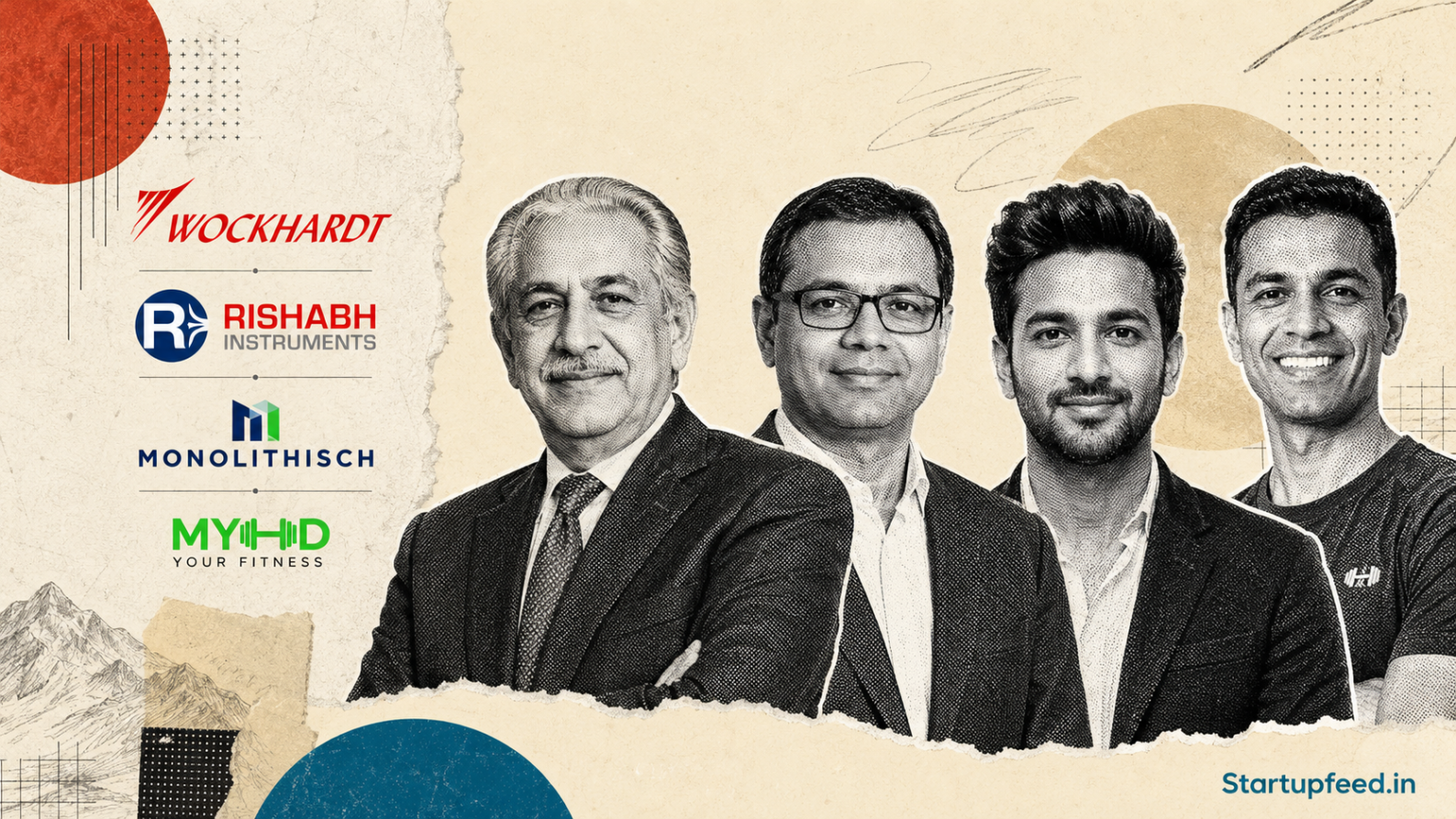 India business leaders 2026 featuring Dr. Habil Khorakiwala of Wockhardt, Dinesh Musalekar of Rishabh Group, Harsh Tekriwal of Monolithisch India, and Anjan Goswami of Mynd Your Fitness.