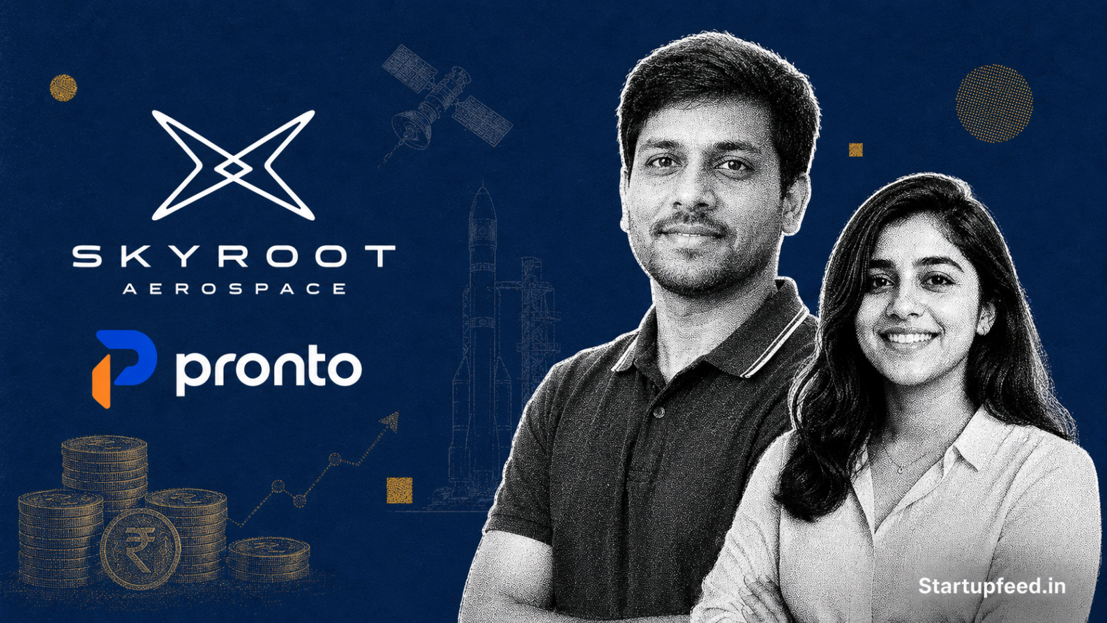 Indian startup funding this week collage showing Skyroot Aerospace unicorn round and Pronto Series B extension, May 4-8 2026.