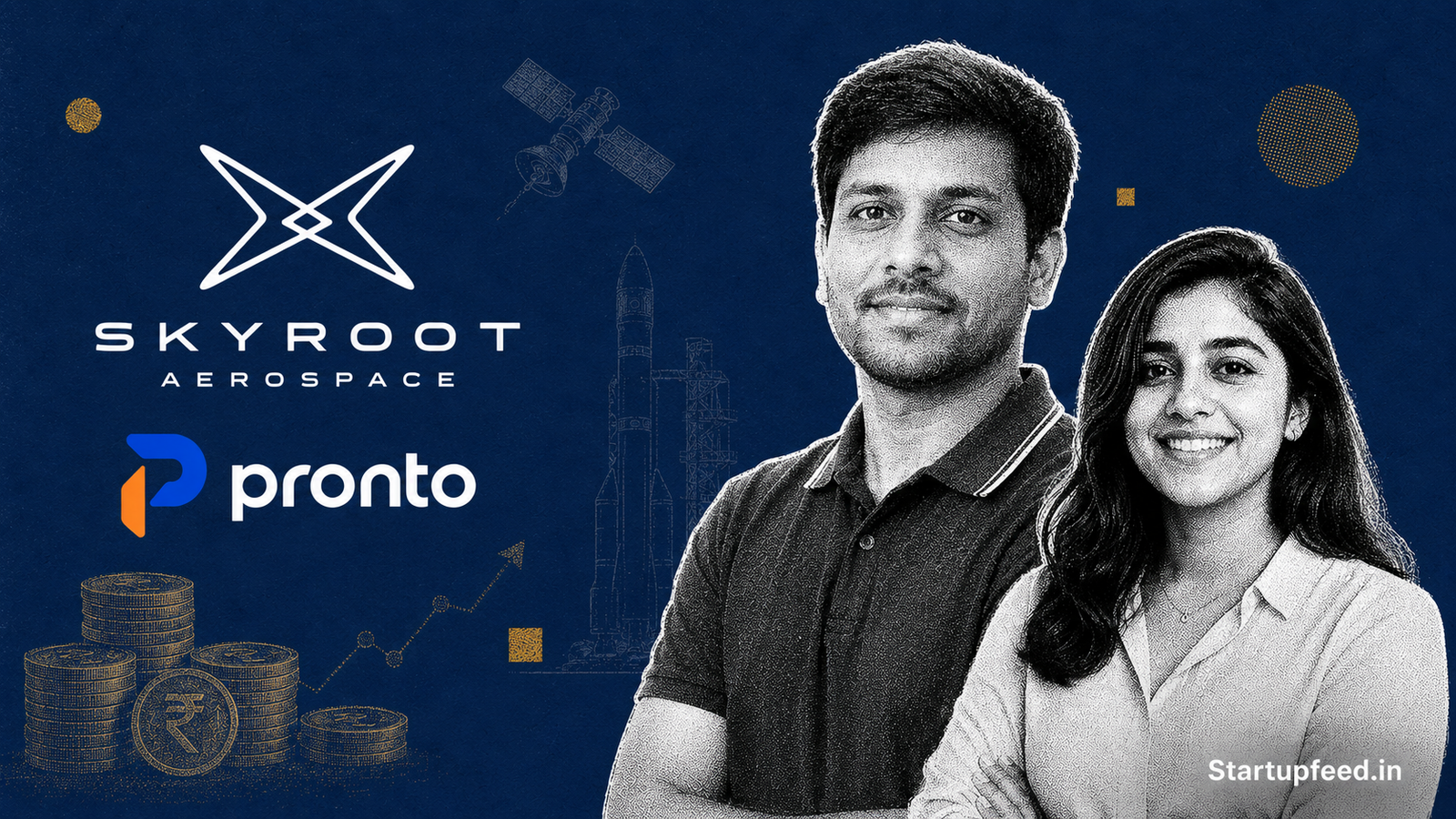 Indian startup funding this week collage showing Skyroot Aerospace unicorn round and Pronto Series B extension, May 4-8 2026.