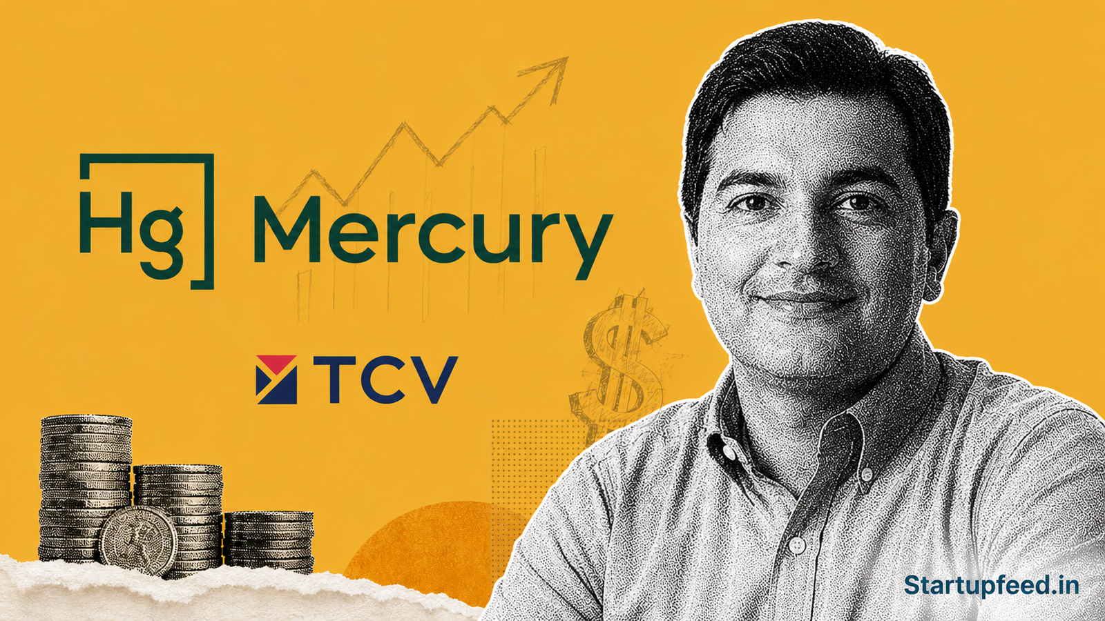 Mercury Series D Funding announcement featuring Mercury CEO Immad Akhund with the TCV investor logo.