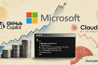Editorial collage on the Microsoft AI cost squeeze, with Microsoft, Claude Code, and GitHub Copilot logos.