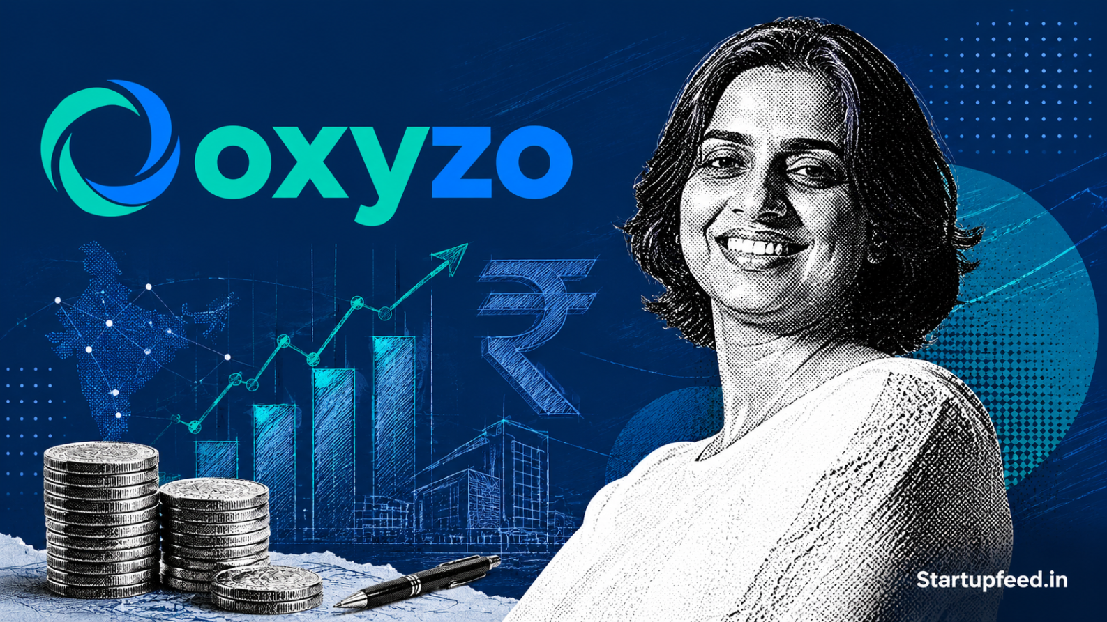 Ruchi Kalra, CEO of Oxyzo Financial Services, with Oxyzo FY26 revenue and profit results showing strong SME lending growth.