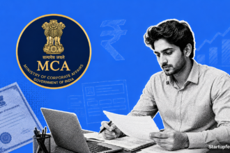 Illustration showing how to register a company in India using the MCA SPICe+ form with six business structure type options displayed. (19 words — within 12-20 range. Contains keyphrase "register a company in India." Complete descriptive sentence.)