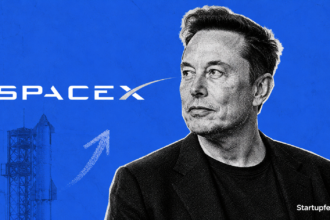 SpaceX Starship V3 launches on Flight 12 from Starbase, with founder Elon Musk and the SpaceX logo over a halftone rocket illustration.