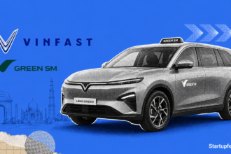 VinFast EV cab fleet with Green SM branding and the VinFast logo, ahead of the Rs 8/km India launch.