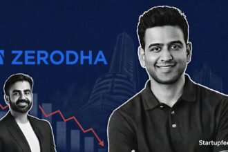 Zerodha founders salary FY25: Nithin Kamath poses with the Zerodha logo as the company discloses Rs 96 Cr remuneration each for the Kamath brothers from their bootstrapped brokerage.