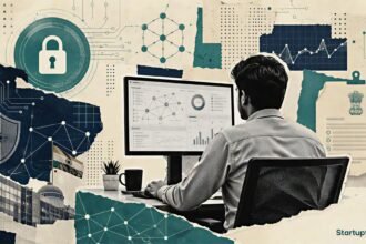 Agentic AI Surge visual with autonomous systems, governance documents and security controls as 51% of Indian firms favour sector-specific rules