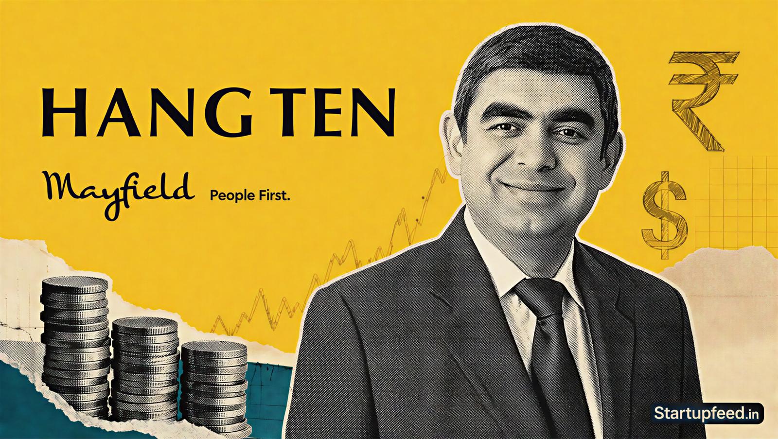 Vishal Sikka AI Startup founder beside Hang Ten Systems and Mayfield logos after the $32 Mn seed round