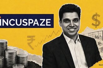 Incuspaze funding scene with founder Sanjay Choudhary, official company logo, stacked coins and Bharat Value Fund backing