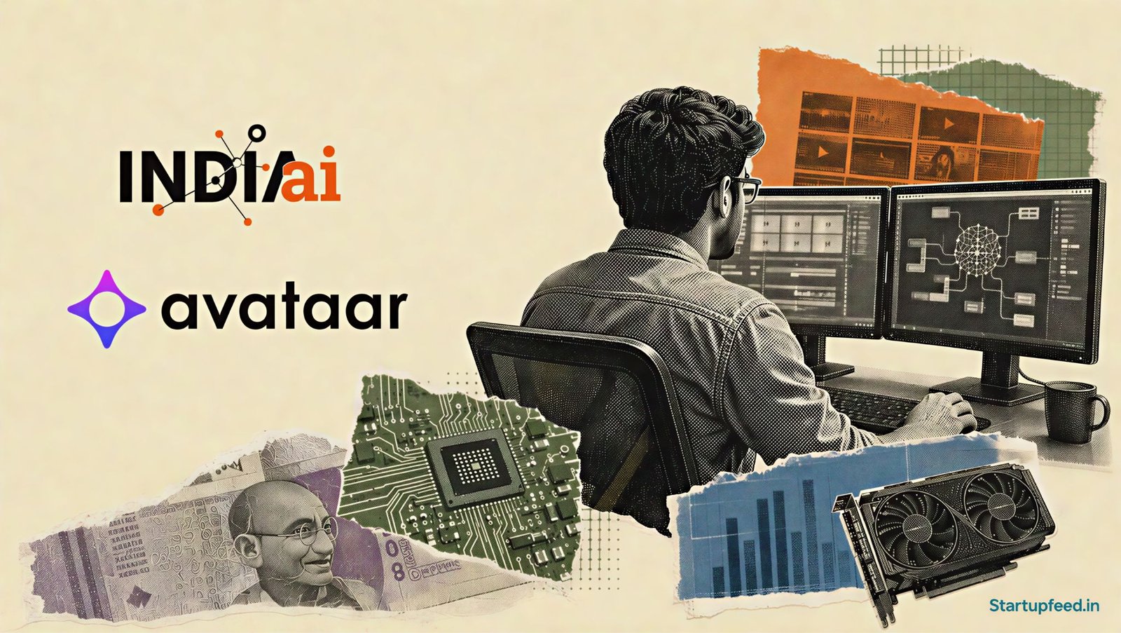 IndiaAI Mission models visual featuring Avataar’s Varya, sovereign AI circuitry and India-focused video generation