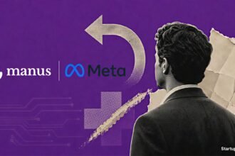 Manus Meta buyback visualised with Manus and Meta logos, a reversing deal arrow and the Rs 16,600 Cr acquisition reversal