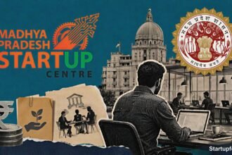 MP Startup Policy 2022 editorial collage with Startup MP logo, Madhya Pradesh emblem and founder grant visuals
