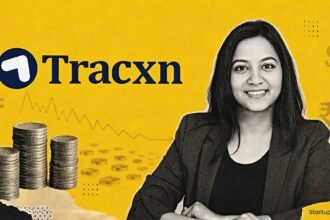Seed Funding 2026 visualised with Neha Singh, Tracxn branding, halftone coin stacks and a shrinking deal-flow motif