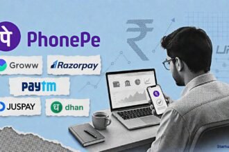 Top Fintech Startups collage with PhonePe, Groww, Razorpay, Paytm, Juspay and Dhan logos