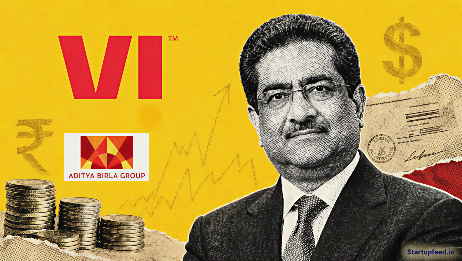 Vodafone Idea Raises Rs 1,182 Cr as Kumar Mangalam Birla appears beside crisp Vi and Aditya Birla Group logos