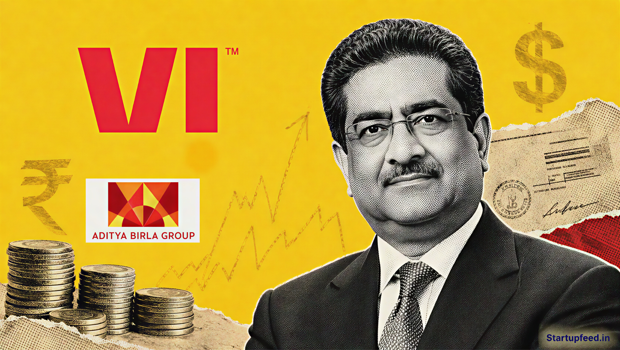 Vodafone Idea Raises Rs 1,182 Cr as Kumar Mangalam Birla appears beside crisp Vi and Aditya Birla Group logos