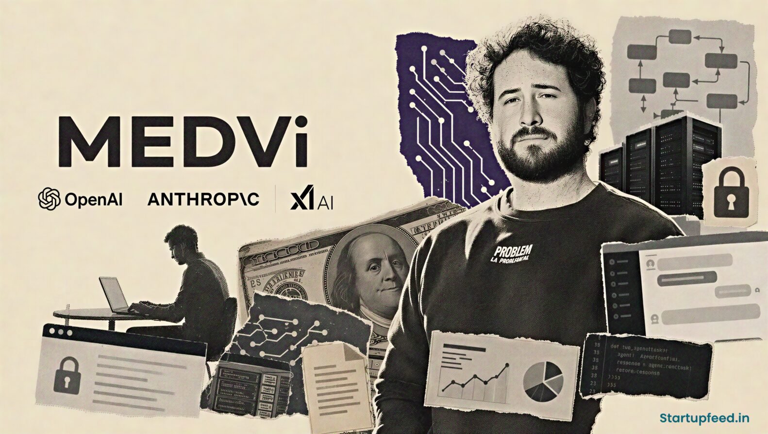 1-Person Unicorn concept illustrated with Medvi branding, AI agents and a solo founder workflow representing the race toward a billion-dollar AI startup