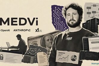 1-Person Unicorn concept illustrated with Medvi branding, AI agents and a solo founder workflow representing the race toward a billion-dollar AI startup