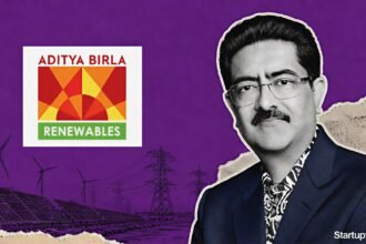 Kumar Mangalam Birla beside Aditya Birla Renewables Sprng Energy acquisition logos linked by a merger motif
