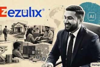 Arvind Saini, founder of Ezulix Software, beside a collage of digital service counters, fintech tools and practical AI automation