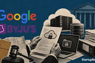 Byju's RP Google NCLT dispute highlighted with the Google logo and Think and Learn insolvency documents in an editorial collage