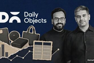 DailyObjects revenue visual with CEO Pankaj Garg, official logo and abstract FY26 growth charts