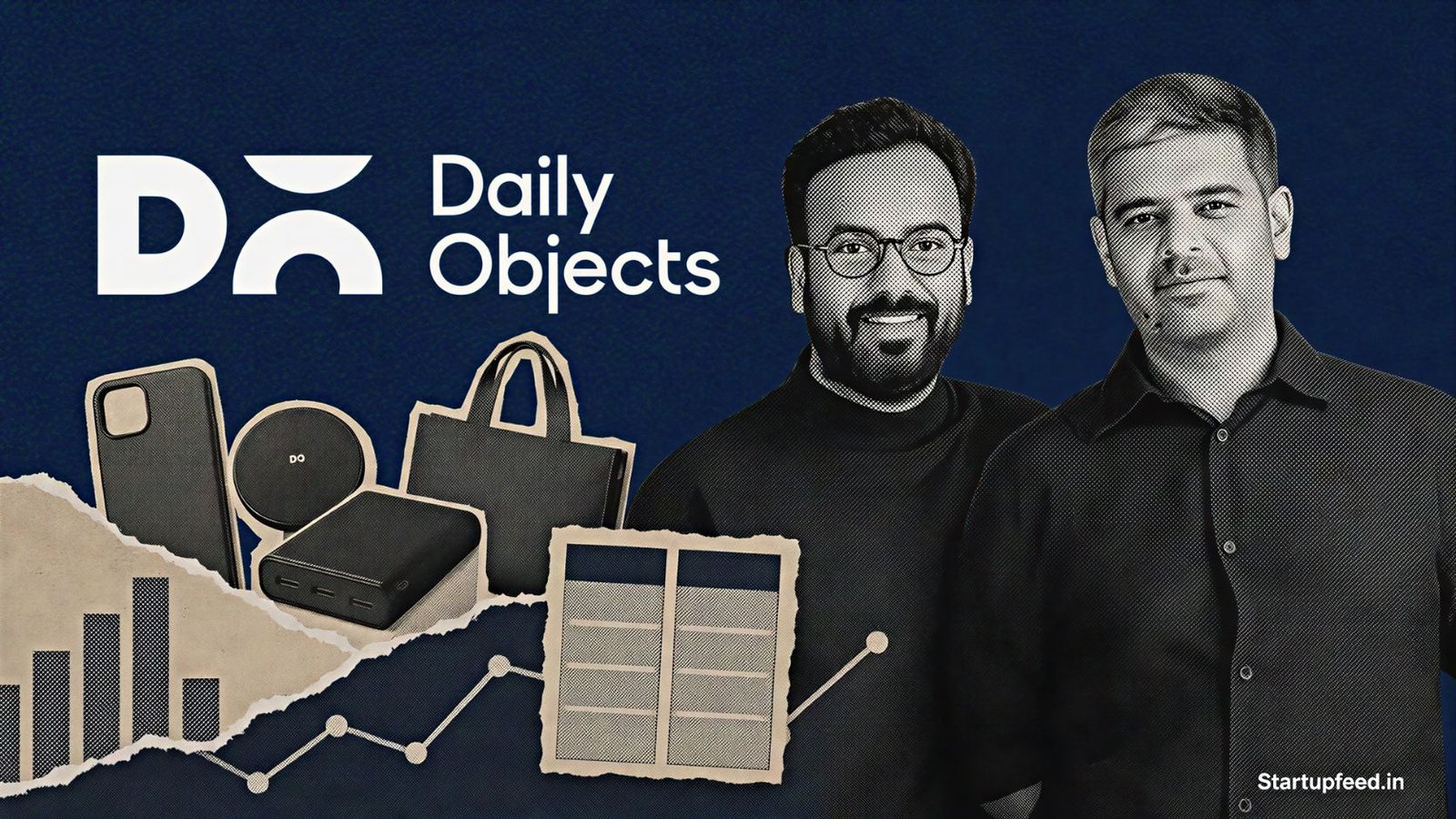 DailyObjects revenue visual with CEO Pankaj Garg, official logo and abstract FY26 growth charts
