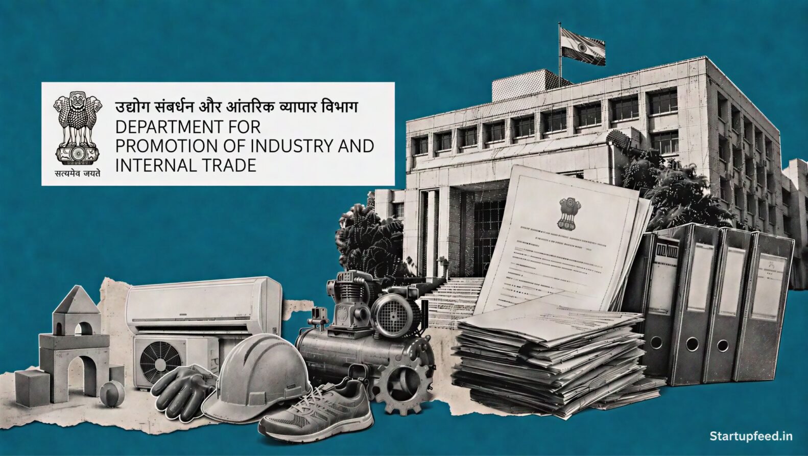 DPIIT Quality Control Order visual with the official DPIIT emblem, halftone government building and compliance document fragments