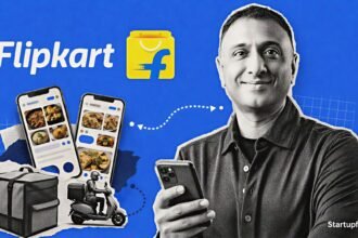 Kalyan Krishnamurthy leads the Flipkart food delivery launch with a smartphone, delivery bag and hyperlocal commerce collage