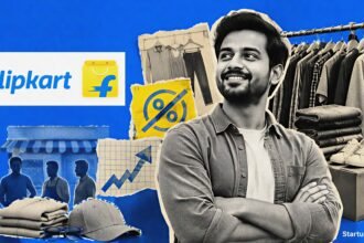 Flipkart Zero Commission fashion marketplace collage with seller storefronts, clothing racks and the official Flipkart logo