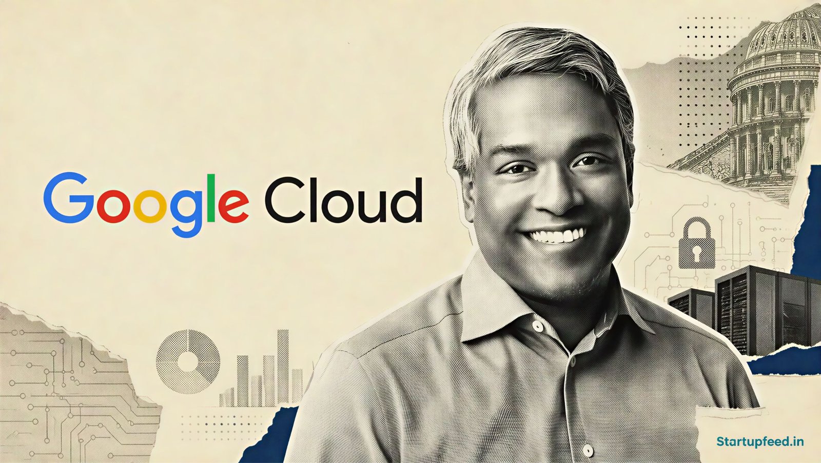 Google Cloud AI models India local hosting visual with Google Cloud logo, AI desk scene and data-sovereignty collage