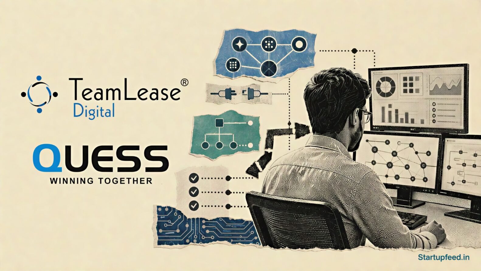 Indian AI Talent shift visualised through a halftone engineer coordinating multi-agent systems, MCP tools and enterprise workflows