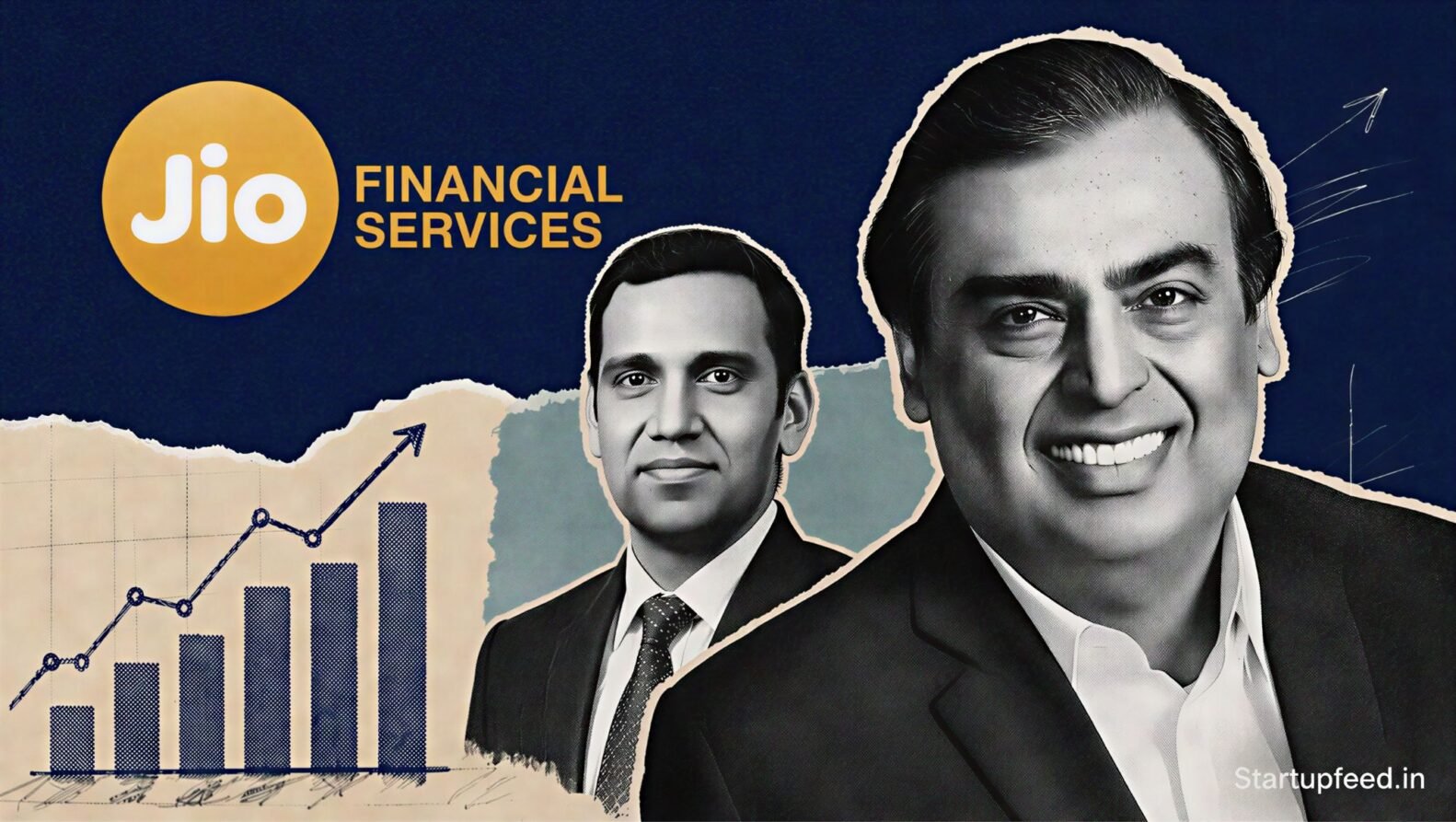 Hitesh Sethia, MD and CEO of Jio Financial Services, anchors Jio Financial Q1 Results with an abstract growth-chart collage